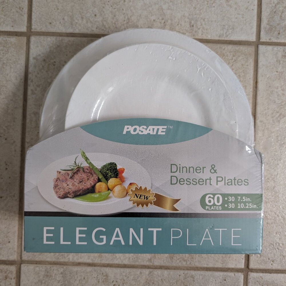 POSATE 60PCS White Disposable Plastic Plates, Heavy Duty Plates